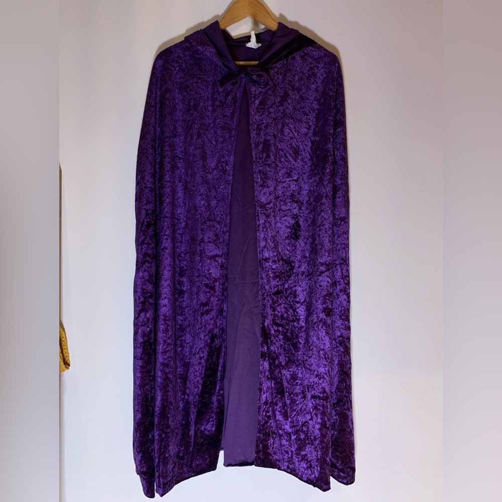 Halloween Long Purple Velvety Hooded Tie Cape Costume OS